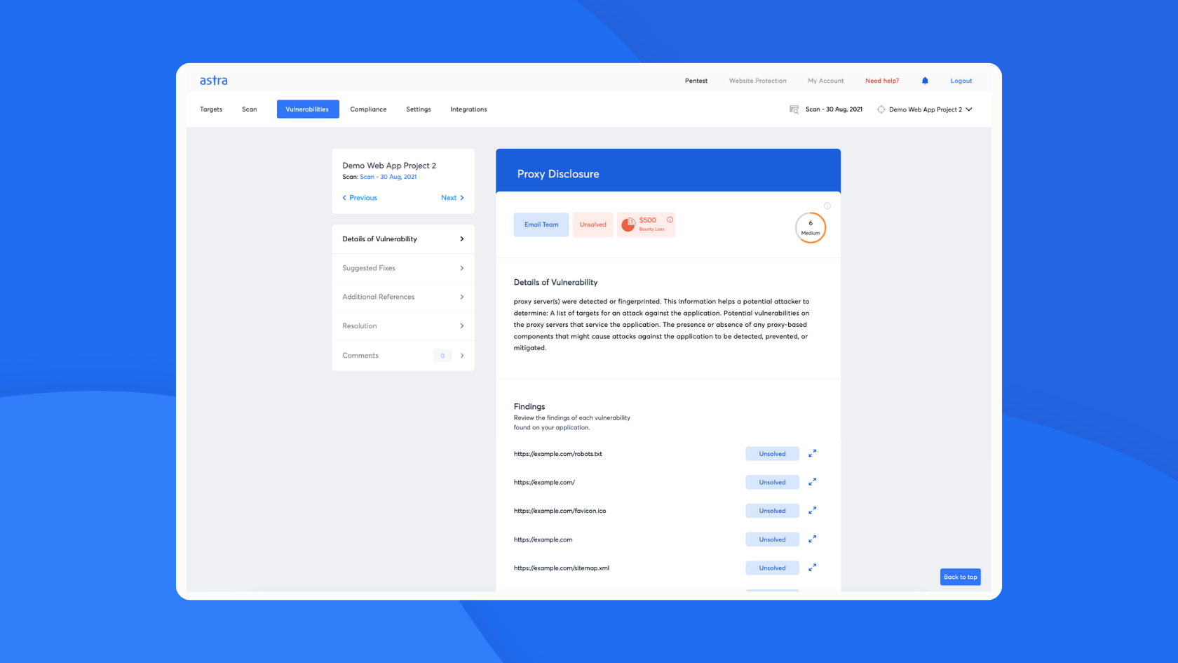 screenshot of Astra Pentest